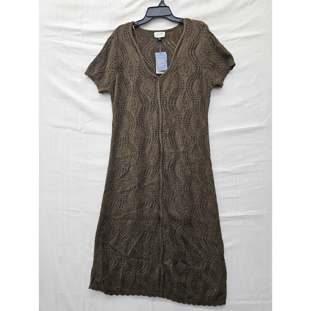 Universal Thread Womens Pointelle Knit Midi Dress Brown Cotton Casual Size Large
